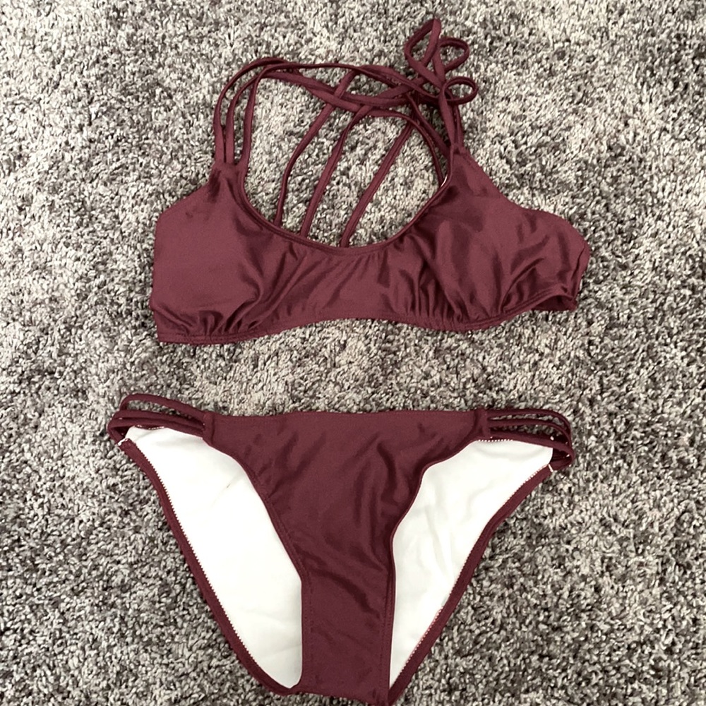 Maroon Bikini with triple straps